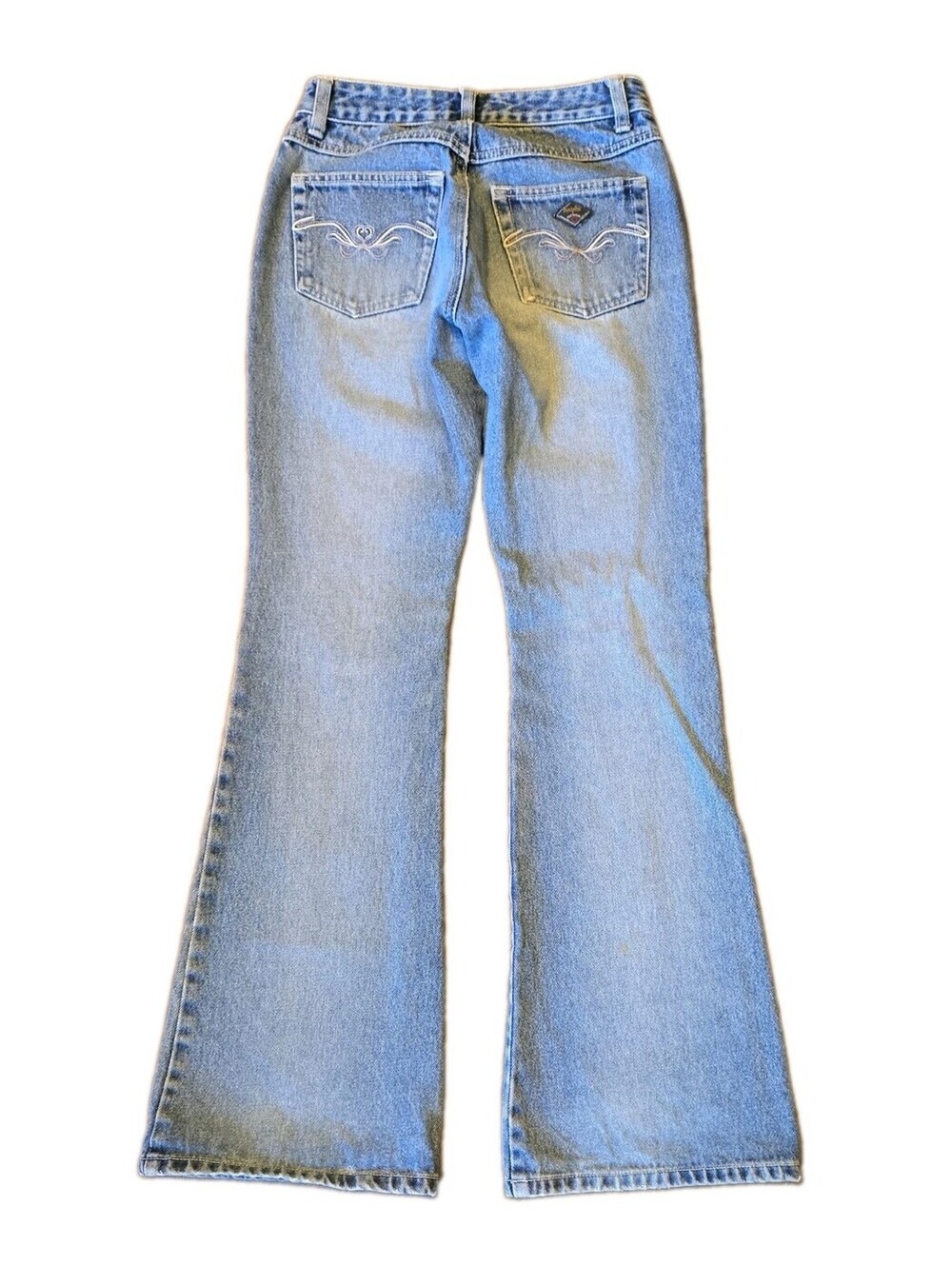 Y2k Angels Lights Wash flare Boot Cut Embroidered Jeans Low Rise Womens Sz 1